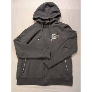 EA7 Emporio Armani Mens Medium Full Zip Hoodie Charcoal Grey Logo Sweatshirt
